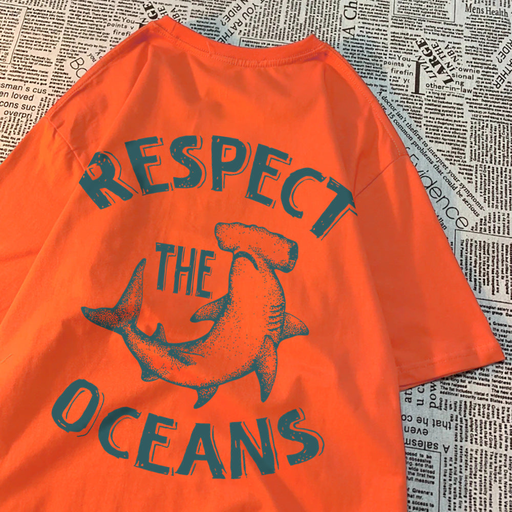 Respect The Oceans Print Men T Shirts