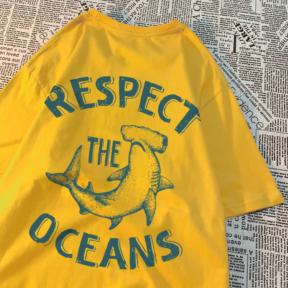 Respect The Oceans Print Men T Shirts